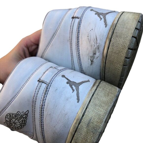 BEATER 2015 Nike Air Jordan 1 Mid White Wolf Grey Size 14 - Picture 15 of 16